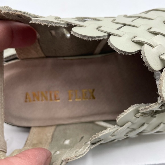 Y2K VINTAGE Annie Flex 8WW  cream weaved sling back pretty in pink Duckie flat - Picture 5 of 6